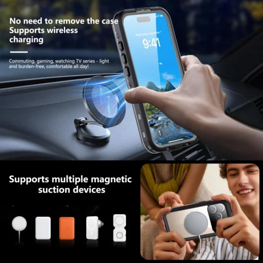 iPhone 17 Pro készülékhez RedPepper IP68 vízálló háromszoros védelemmel ellátott MagSafe telefontok (fekete/sötétszürke) tok - 6