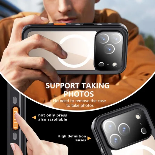 iPhone 17 Pro készülékhez RedPepper IP68 vízálló háromszoros védelemmel ellátott MagSafe telefontok (fekete/sötétszürke) tok - 12