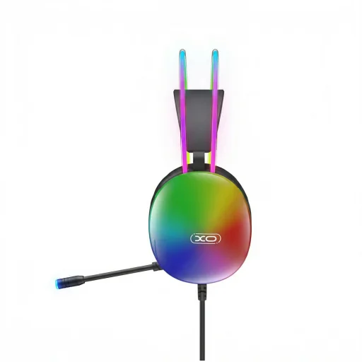 XO GE11 vezetékes fejhallgató 3,5 mm jack - USB-A fekete RGB mikrofonnal - 2