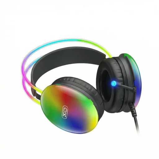 XO GE11 vezetékes fejhallgató 3,5 mm jack - USB-A fekete RGB mikrofonnal - 3