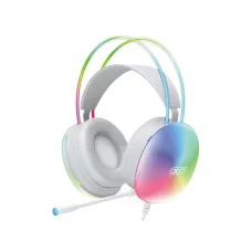 XO GE11 vezetékes fejhallgató 3,5 mm jack / USB-A fehér RGB mikrofonnal
