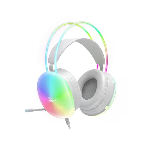 XO GE11 drôtové slúchadlá 3,5 mm jack / USB-A biele RGB s mikrofónom - 2