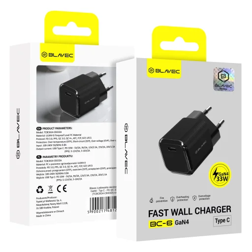 Blavec sieťová nabíjačka BC-6 GaN4 - Type C - PD QC 33W 3A (TCBC6G4-CB333A) čierna - 5