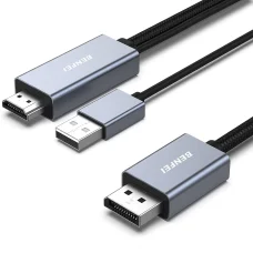 BENFEI HDMI – DisplayPort kábel 4K 60Hz / 2K 144Hz / 1080p 165Hz, jednosmerný, 1,8 m, sivý