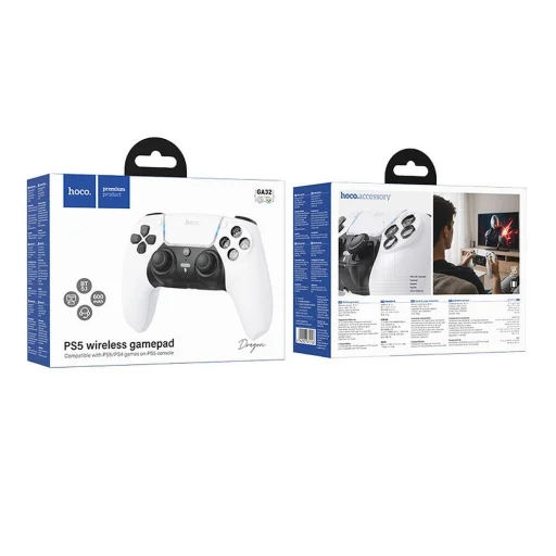 Hoco GA32 biely bezdrôtový gamepad pre PS5, kompatibilný s hrami pre PS5 a PS4 - 6