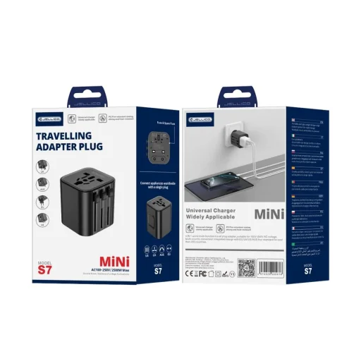 JELLICO univerzálny cestovný adaptér S7 Max 2500W čierny - 1