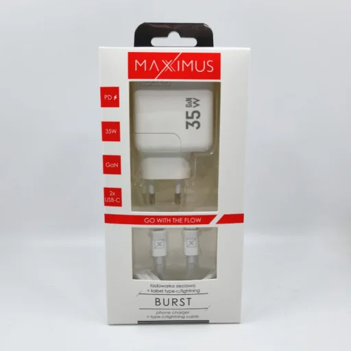 MX Burst GaN PD 35W sieťový nabíjací USB-C adaptér, 2x USB-C + USB-C/Lightning PD kábel 20W, biely - 5