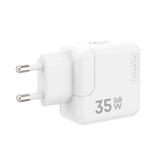 MX Burst GaN PD 35W sieťový nabíjací USB-C adaptér, 2x USB-C + USB-C/Lightning PD kábel 20W, biely - 1