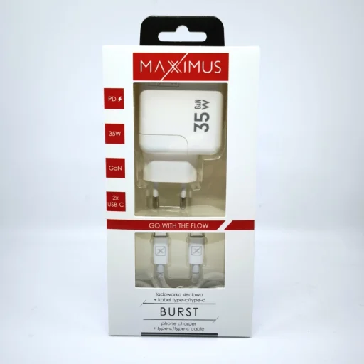 MX Burst GaN PD 35W sieťový USB-C nabíjací adaptér, 2x USB-C + USB-C/USB-C PD kábel 65W biely - 5