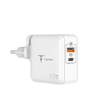 T-PHOX Mega T-PP09 GaN PD 65 W USB/USB-C sieťový nabíjací adaptér biely