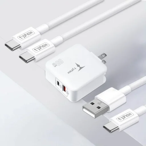 T-PHOX Mega T-PP09 GaN PD 65 W USB/USB-C sieťový nabíjací adaptér biely - 3