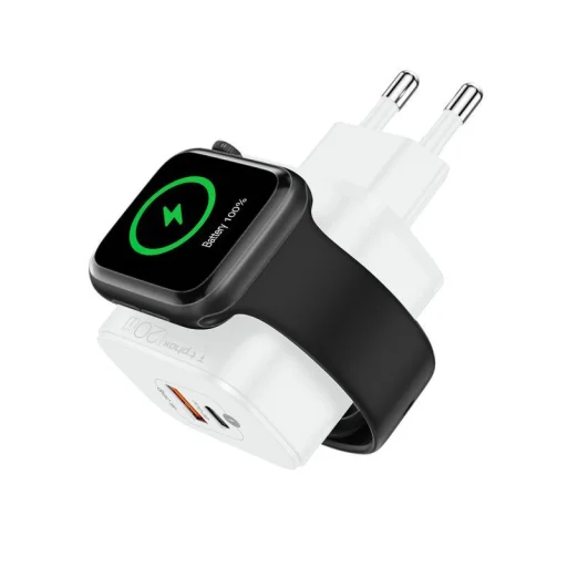 Biely T-PHOX T-PP20 GaN iWatch 3 v 1 sieťový USB-C nabíjací adaptér - 4