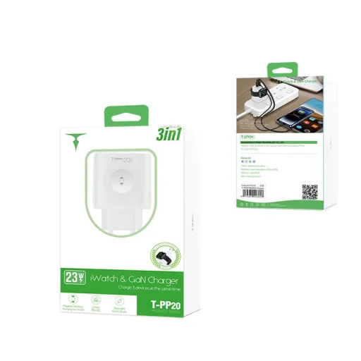 Biely T-PHOX T-PP20 GaN iWatch 3 v 1 sieťový USB-C nabíjací adaptér - 5