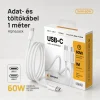 Alphajack USB-C USB-C 1MW- 60W adat és töltő kábel fehér 1m nylon borítással thumbnail