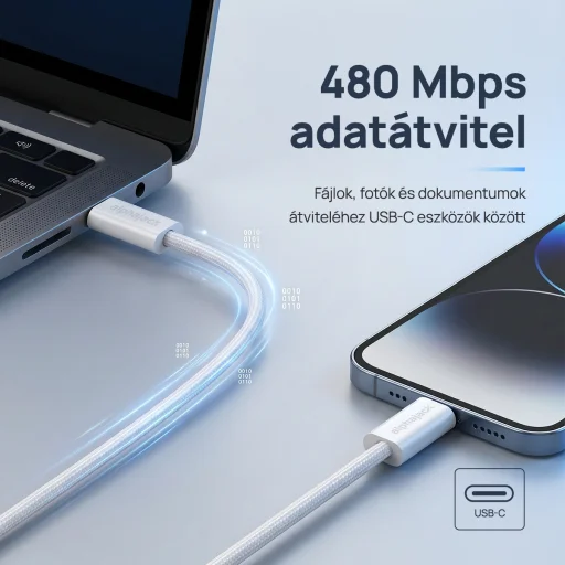 Alphajack USB-C USB-C 1MW- 60W dátový a nabíjací kábel biely 1m - 5