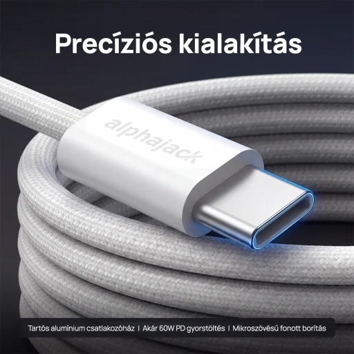 Alphajack USB-C USB-C 1MW- 60W dátový a nabíjací kábel biely 1m - 11