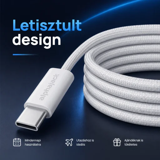Alphajack USB-C USB-C 1MW- 60W dátový a nabíjací kábel biely 1m - 14