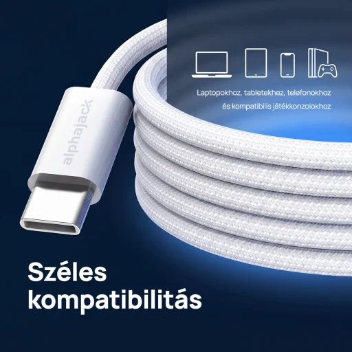 Alphajack USB-C USB-C 1MW- 60W dátový a nabíjací kábel biely 1m - 15