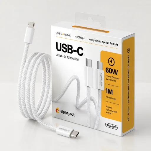 Alphajack USB-C USB-C 1MW- 60W dátový a nabíjací kábel biely 1m - 1