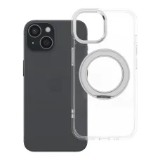 iPhone 15 priehľadné puzdro s kruhovým rámovým stojanom, kompatibilné s MagSafe