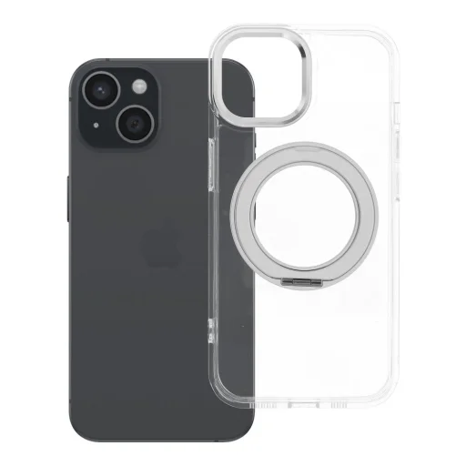 iPhone 15 priehľadné puzdro s kruhovým rámovým stojanom, kompatibilné s MagSafe - 1