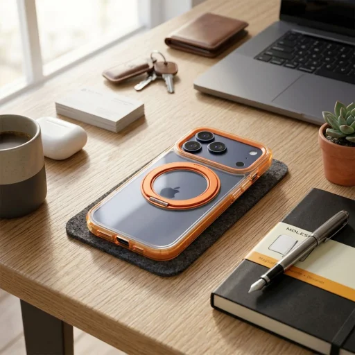 iPhone 17 Pro / 18 Pro Frame Circle Stand MagSafe kompatibilné oranžové puzdro - 5