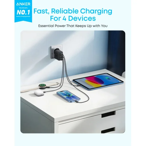Sieťová nabíjačka Anker Zolo, 50W, 3A, 2 x USB-A - 2 x USB-C, čierna - 5