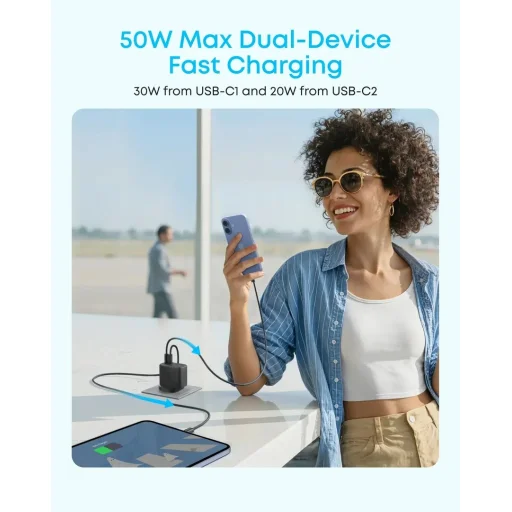 Anker Zolo sieťová nabíjačka, 50W, 3A, 2 x USB-A - 2 x USB-C, biela - 4
