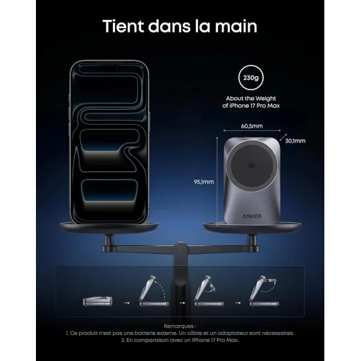 Bezdrôtová nabíjacia stanica Anker Prime MagGo 3in1, 25W, 1.67A, čierna A25N1 magsafe - 2