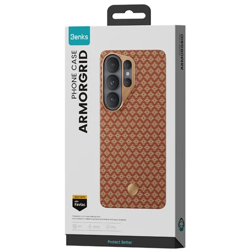 Benks Magnetic Armor Air Armor Grid kevlarové puzdro s kovovým rámom 600D (C.K.FL.SA.GD.A050) pre Samsung Galaxy S26 Ultra oranžové puzdro - 13