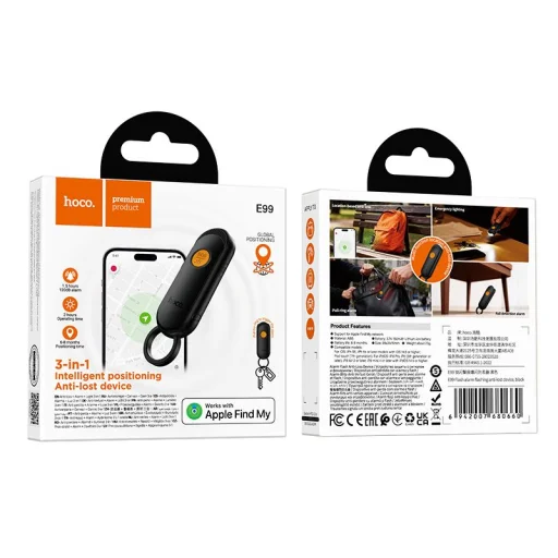 Hoco E99 fekete nyomkövető zseblámpával, Apple Find My kompatibilitással - 9