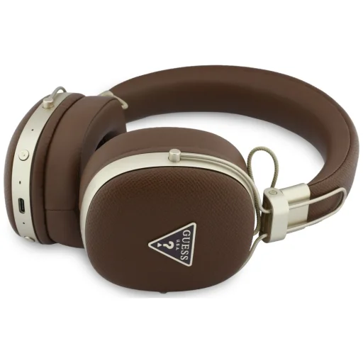 Guess Bluetooth ENC Metal Grained Triangle Logo hnedé bezdrôtové slúchadlá - 2
