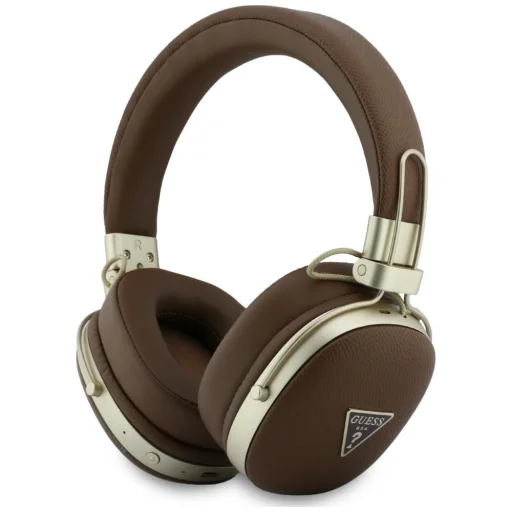 Guess Bluetooth ENC Metal Grained Triangle Logo hnedé bezdrôtové slúchadlá - 1