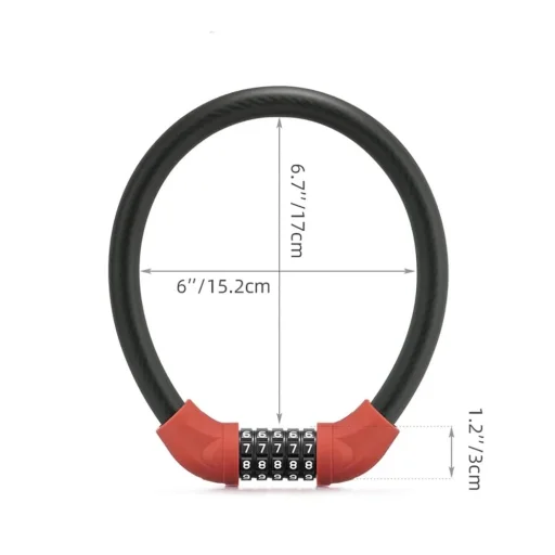 Zámok na bicykel Rockbros RKS570-RD – oceľové lanko, číselný zámok - 3