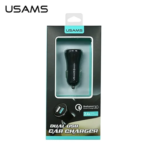 USAMS US-CC028 2-portová USB autonabíjačka QC 3.0 čierna - 2