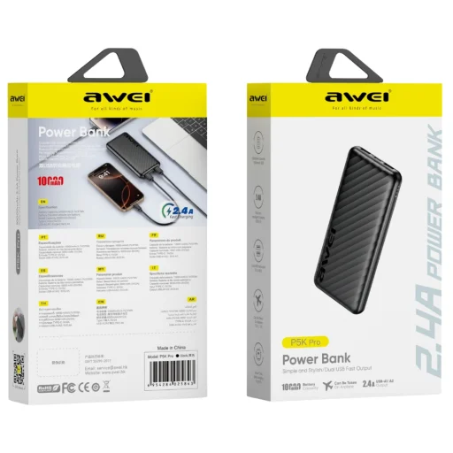 AWEI P5K Pro 10000 mAh powerbanka s 2x USB, čierna - 2