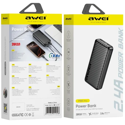 AWEI P6K Pro 20000 mAh Powerbank 2×USB-A/USB-C čierna - 2