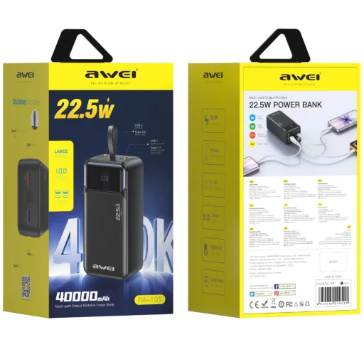 Awei PA-105 40000 mAh 22,5 W PD fekete powerbank - 3