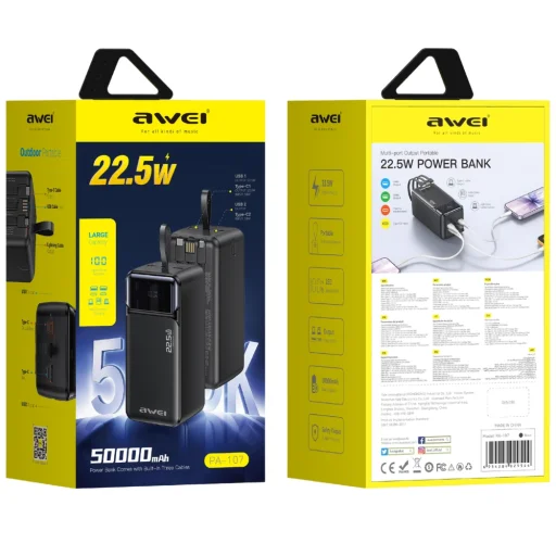 Awei PA-107 50000 mAh 22,5 W PD powerbank, fekete - 2