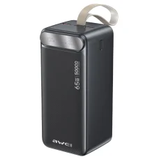 Awei PA-81 50000 mAh 65 W PD powerbank, 2× USB-A és USB-C, fekete