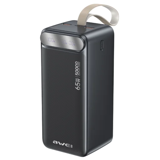 Awei PA-81 50000 mAh 65 W PD powerbank, 2× USB-A és USB-C, fekete - 1