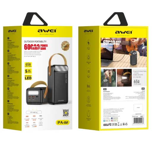 Awei PA-82 60000 mAh 65 W PD powerbank fekete - 3