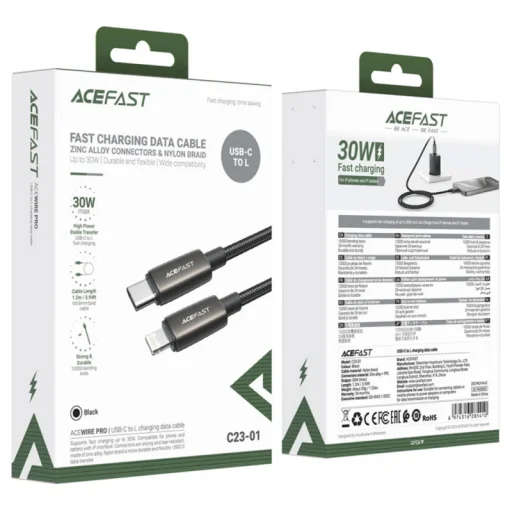 Acefast C23-01 kábel USB-C – Lightning, 30 W, 1,2 m, čierny - 5