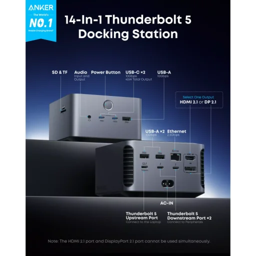 Anker Prime TB5 14 v 1 Thunderbolt hub, sivý - 2