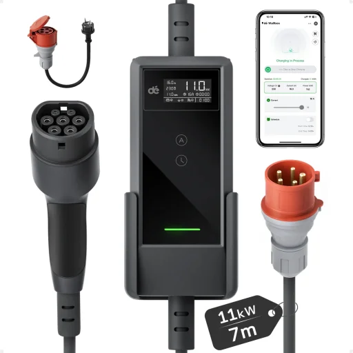 dé 11 kW hordozható töltő 7 m kábellel (APP VERSION) - 1
