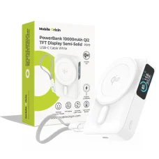 Mobile Origin PB19 10000 mAh Qi2 semi-solid powerbank s TFT displejom, integrovaným USB-C káblom, biely