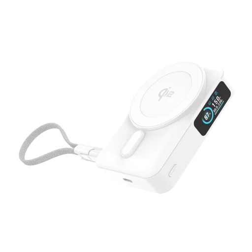 Mobile Origin PB19 10000 mAh Qi2 semi-solid powerbank s TFT displejom, integrovaným USB-C káblom, biely - 8
