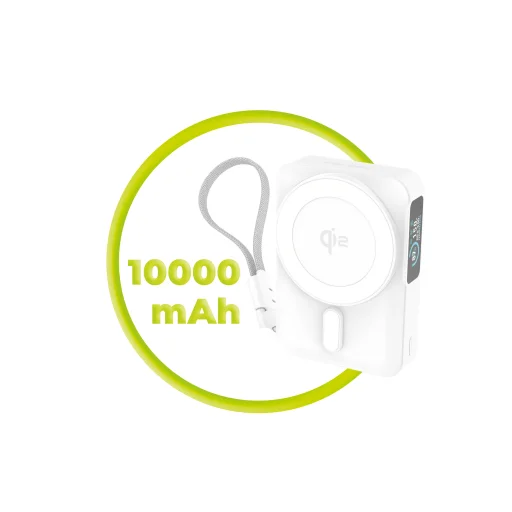Mobile Origin PB19 10000 mAh Qi2 semi-solid powerbank s TFT displejom, integrovaným USB-C káblom, biely - 11