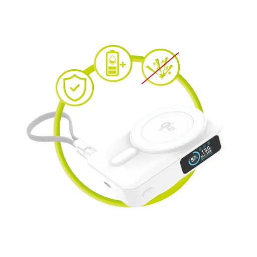 Mobile Origin PB19 10000 mAh Qi2 semi-solid powerbank s TFT displejom, integrovaným USB-C káblom, biely - 12
