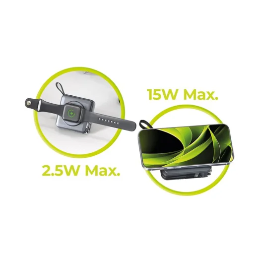 Mobile Origin 10000 mAh powerbank és utazótöltő Lightning/USB-C kábellel, MagSafe, Apple Watch és iPhone kompatibilis, szürke - 14